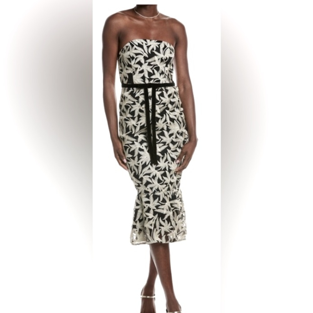 Sam Edelman Embroidery Midi Dress/ Black and Ivory/ Strapless /Size 8